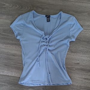 Rue21 Blue Short Sleeve Ribbed Crop Blouse Size Small